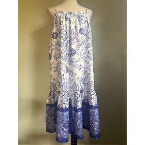 Purple White Floral Midi Dress Sleeveless Tiered Boho Sun Dress Whimsi XXL flowy